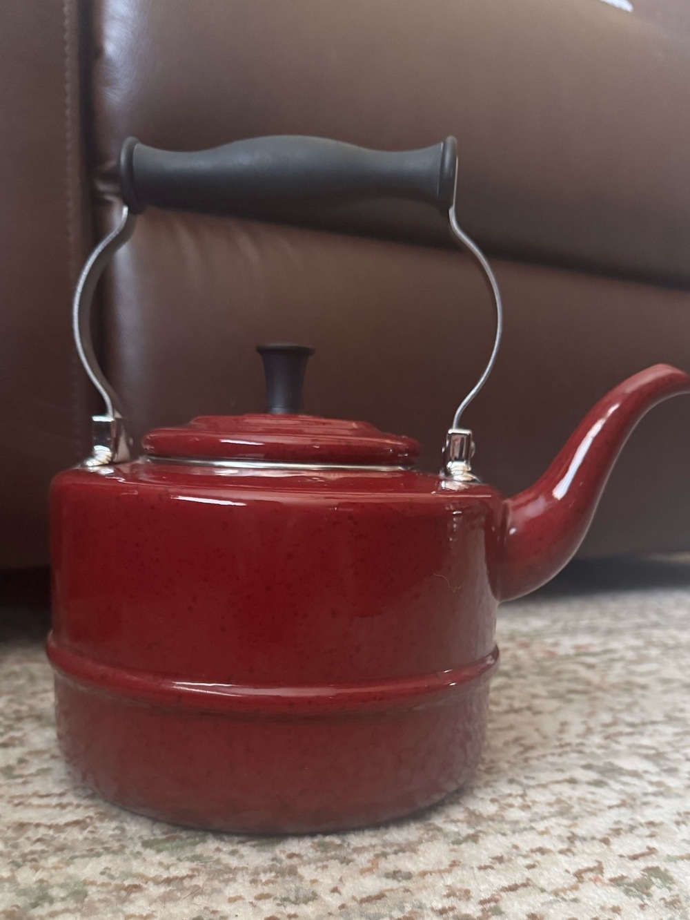 Paula Deen Red Enamel Stovetop Kettle with Black Handle